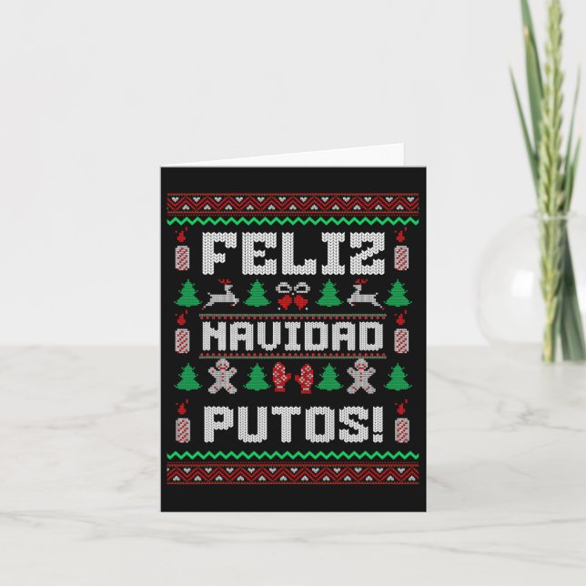 Feliz Navidad Putos Funny Mexican Christmas Sweate Card (Front)
