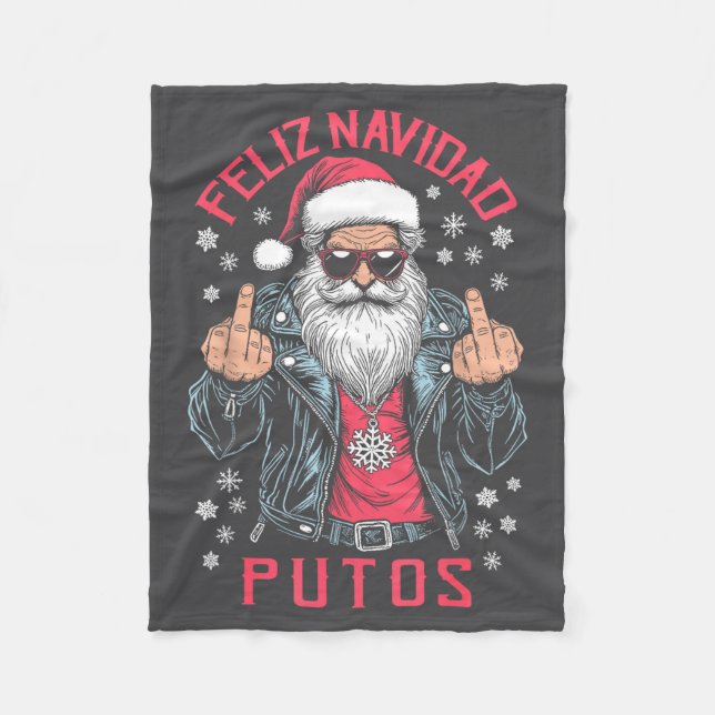 Feliz Navidad Putos Funny Rude Spanish Santa Middl Fleece Blanket (Front)