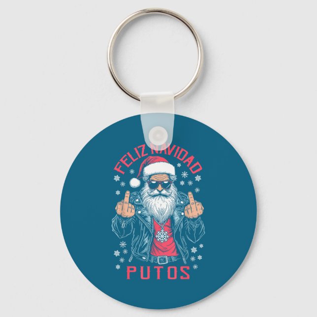 Feliz Navidad Putos Funny Rude Spanish Santa Middl Key Ring (Front)