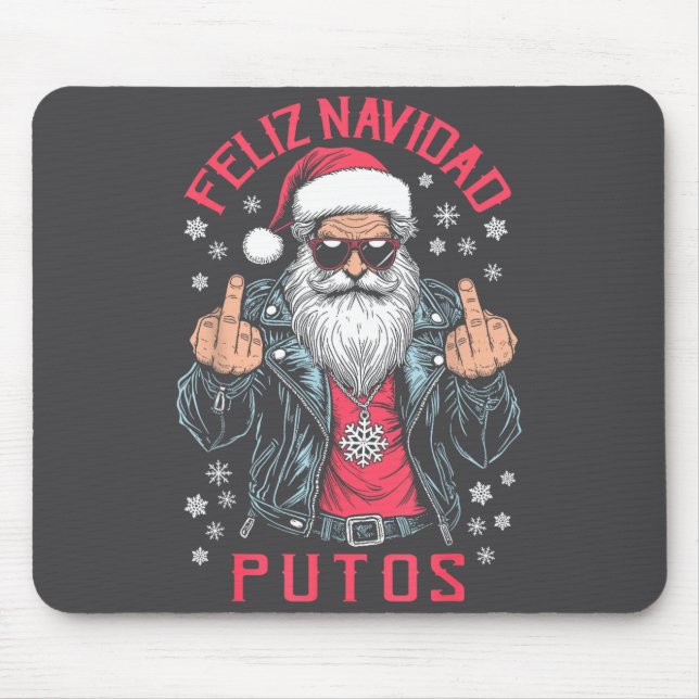 Feliz Navidad Putos Funny Rude Spanish Santa Middl Mouse Mat (Front)