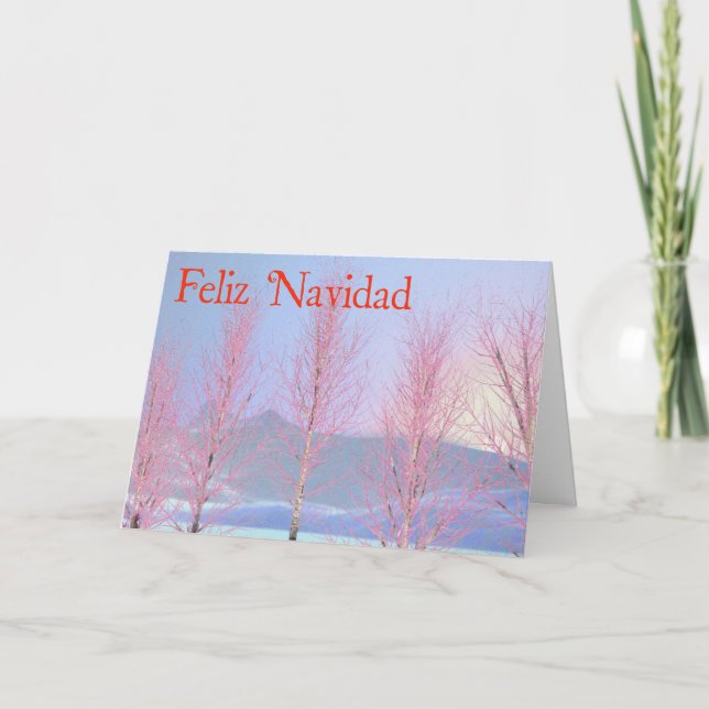 Feliz Navidad - Raspberry Creme Birch Holiday Card (Front)