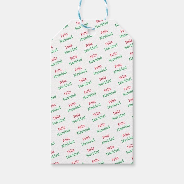 Feliz Navidad Red and Green Pattern Gift Tag (Front)