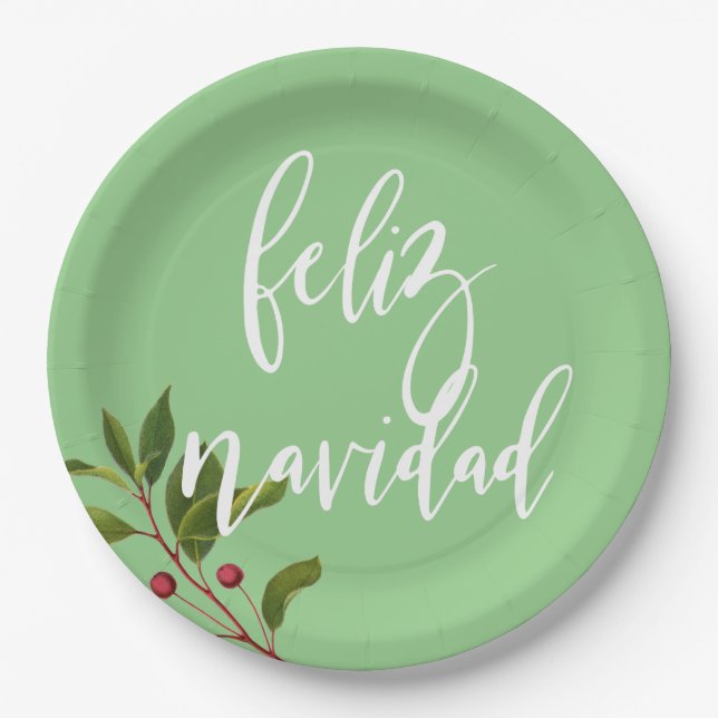 Feliz Navidad Red and Green Simple Christmas Paper Plate (Front)