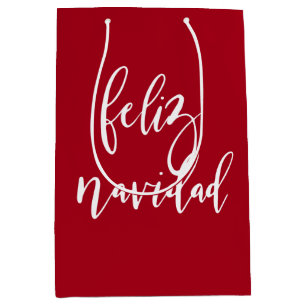 Feliz Navidad Red and White Christmas  Medium Gift Bag