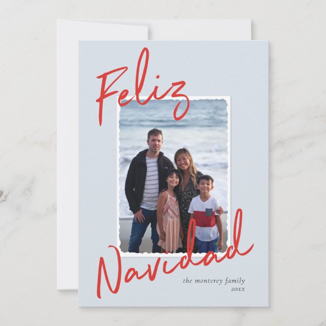 Feliz Navidad Red Blue Holiday Card (Front)