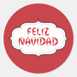 Feliz Navidad Red Chile Pepper Classic Round Sticker