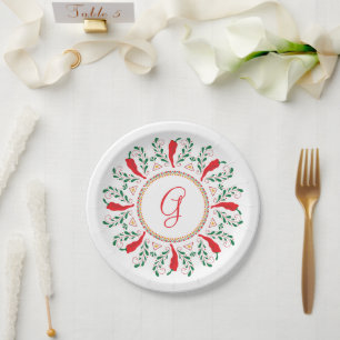 Feliz Navidad Red Chile Pepper Wreath Paper Plate