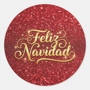 Feliz Navidad, red glitter, Classic Round Sticker