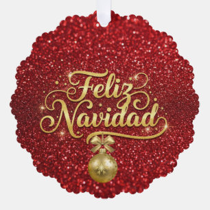 Feliz Navidad, red glitter, Tree Decoration Card