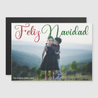 Feliz Navidad Red Green Script Kids Photo Magnet
