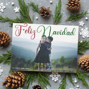 Feliz Navidad Red Green Script Photo Spanish Holiday Card