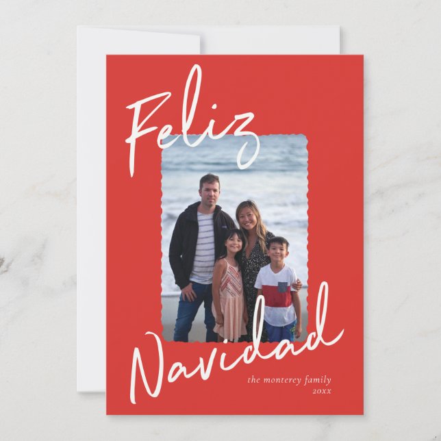 Feliz Navidad Red Green White Holiday Card (Front)
