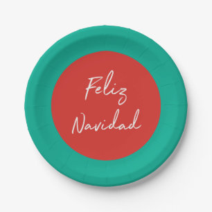 Feliz Navidad Red Green White Holiday Paper Plate