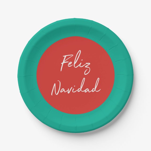 Feliz Navidad Red Green White Holiday Paper Plate (Front)