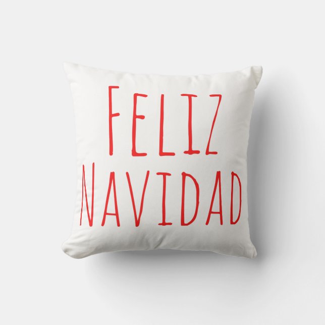 Feliz Navidad Red White Christmas Cushion (Front)