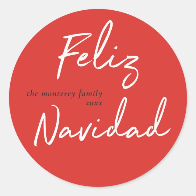 Feliz Navidad Red White Holiday Round Sticker (Front)