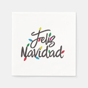 Feliz Navidad Retro Christmas Lights Holiday    Napkin