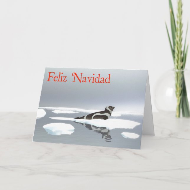 Feliz Navidad - Ribbon Seal On Ice Holiday Card (Front)