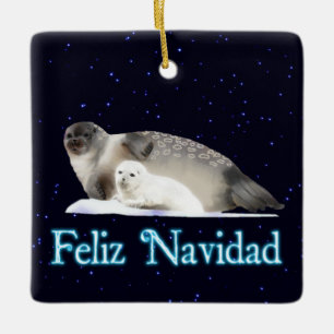 Feliz Navidad - Ringed Seal Ceramic Tree Decoration