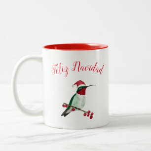 Feliz Navidad Santa Hummingbird Two-Tone Coffee Mug