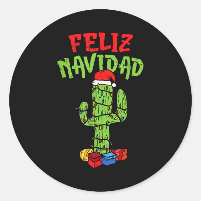 Feliz Navidad Shirt Mexican Christmas Cactus Xmas  Classic Round Sticker (Front)