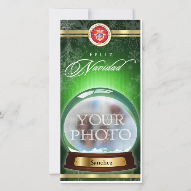 Feliz Navidad Snow Globe Personalised Photo Card (Front)