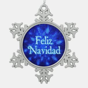 Feliz Navidad - Snowburst Snowflake Pewter Christmas Ornament