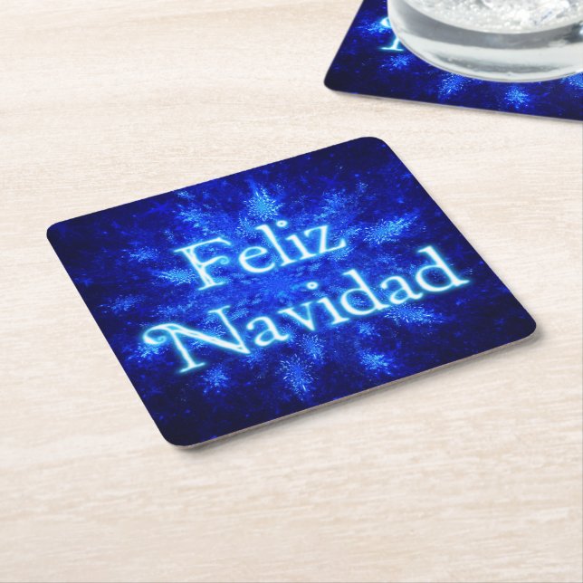 Feliz Navidad - Snowburst Square Paper Coaster (Angled)