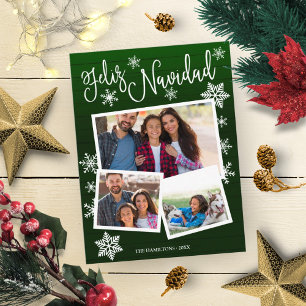 Feliz Navidad Snowflake Rustic 3 Photos Christmas Postcard