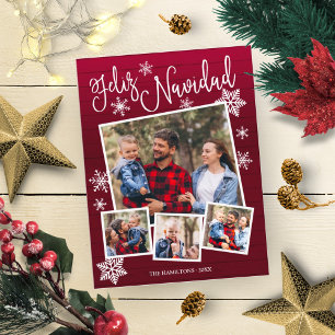 Feliz Navidad Snowflake Rustic 4 Photos Christmas Postcard