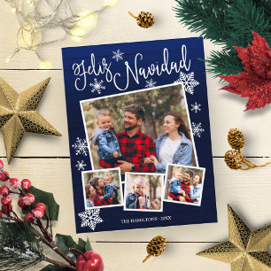 Feliz Navidad Snowflake Rustic 4 Photos Christmas Postcard