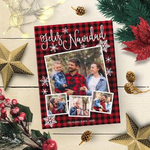 Feliz Navidad Snowflake Rustic 4 Photos Christmas Postcard