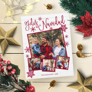 Feliz Navidad Snowflake Rustic 4 Photos Christmas Postcard