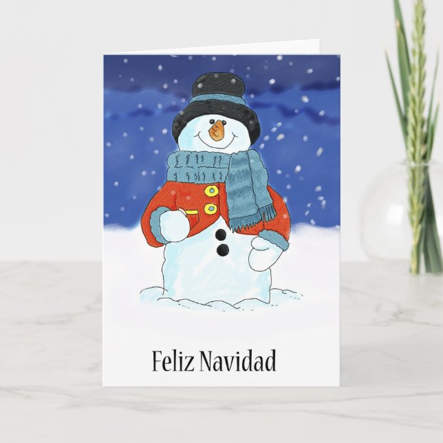 Feliz Navidad Snowman Season's Greetings Holiday Card (Front)