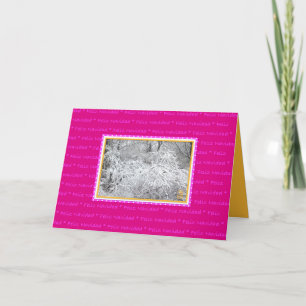 Feliz Navidad Snowy Branches on FUSCHIA-PINK     Holiday Card