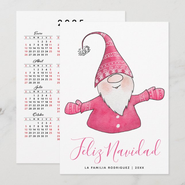 Feliz Navidad Spanish 2025 Calendar White Pink Holiday Card (Front/Back)