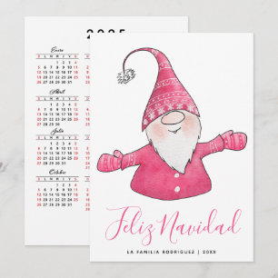 Feliz Navidad Spanish 2025 Calendar White Pink Holiday Card