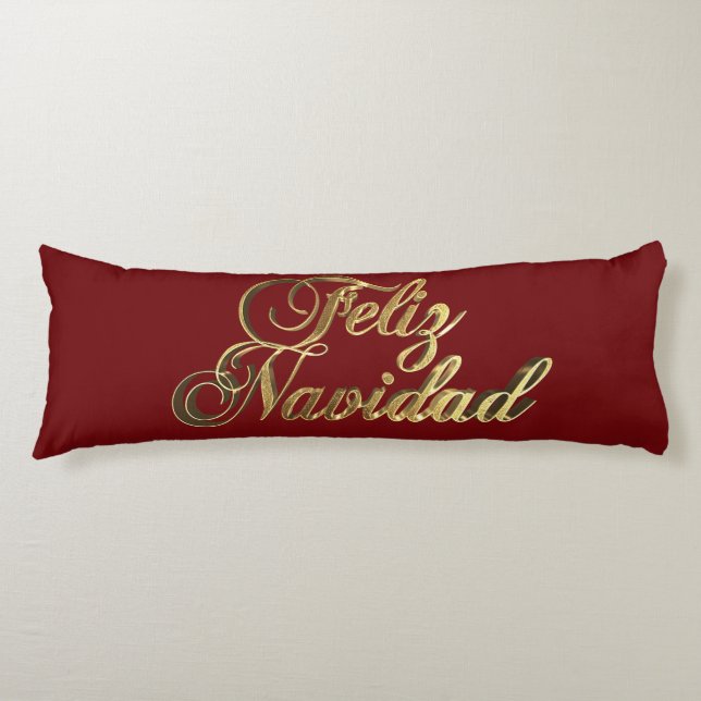 Feliz Navidad Spanish Christmas Burgundy and Gold Body Cushion (Front)