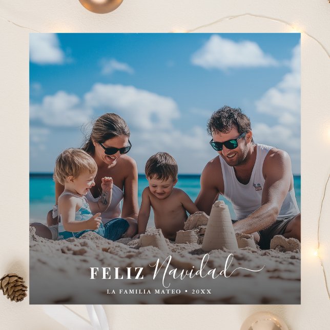 Feliz Navidad Spanish Christmas Family Beach Photo Holiday Card (Creator Uploaded)
