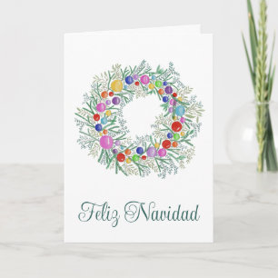 Feliz Navidad, Spanish Christmas wreath Holiday Card