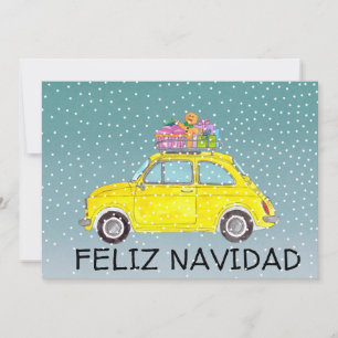 Feliz Navidad Spanish Christmas yellow Fiat 500  Holiday Card