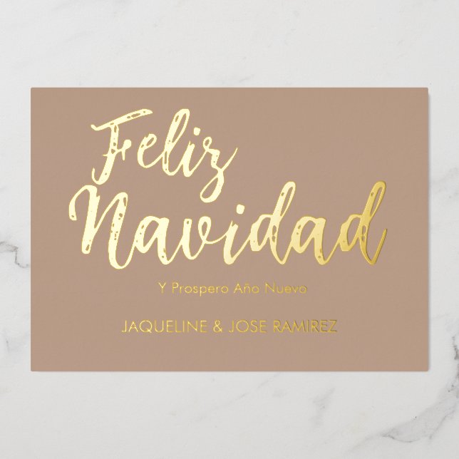 Feliz Navidad Spanish Gold Foil Holiday Card (Front)