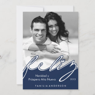 Feliz Navidad Spanish Happy Holidays {blue} Holiday Card