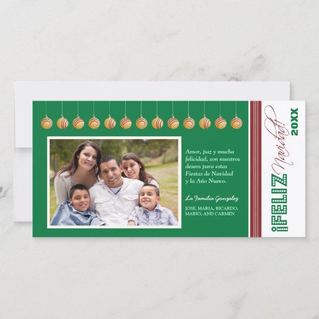 Feliz Navidad Spanish Holiday Photocard (green) (Front)
