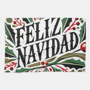 Feliz Navidad Spanish merry Christmas Tea Towel