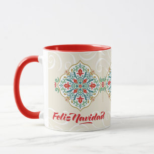 Feliz Navidad Spanish Mexico Tile Red Christmas Mug