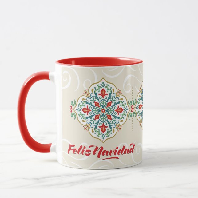 Feliz Navidad Spanish Mexico Tile Red Christmas Mug (Left)