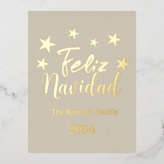  Feliz Navidad  Spanish Modern Christmas Family  Foil Holiday Postcard (Front)