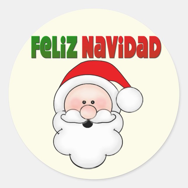 Feliz Navidad Spanish Santa Classic Round Sticker (Front)