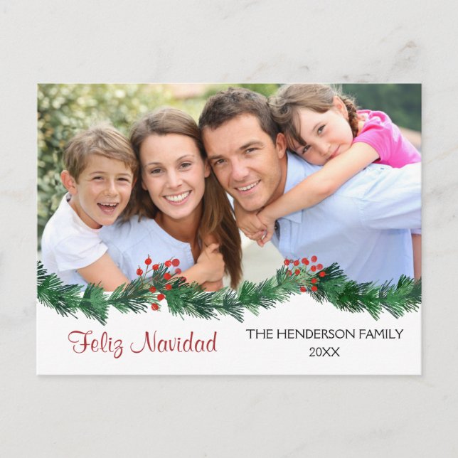 Feliz Navidad Spanish Script Photo Card (Front)